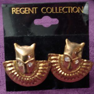 Egyptian styled Gold Tone Cat Earrings
